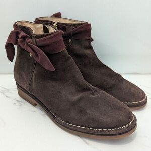 Hush Puppies Women's Catelyn Brown Burgundy Bow Suede Leather Booties 9.5 Wide